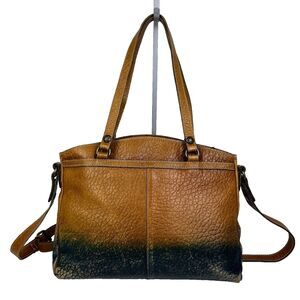 Patricia Nash Tan & Blue Distressed Leather  Top Handle Satchel Crossbody Bag